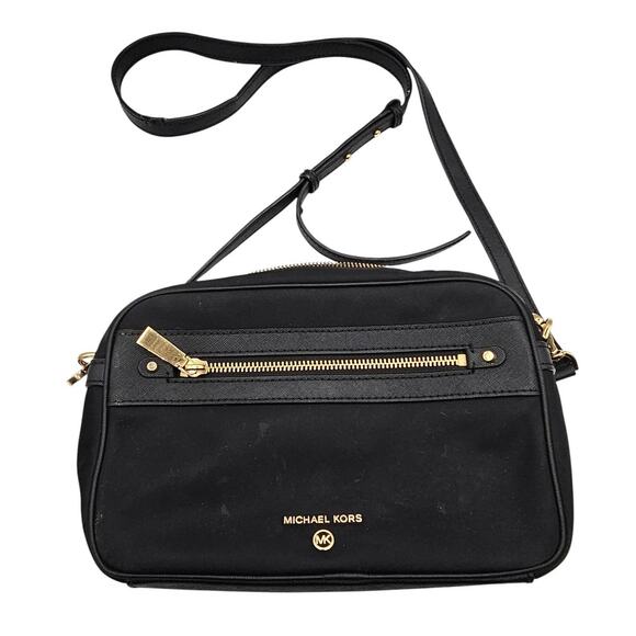 Michael Kors Nylon Jet Set Charm East West Crossbody Bag Black and Gold - Picture 1 of 6